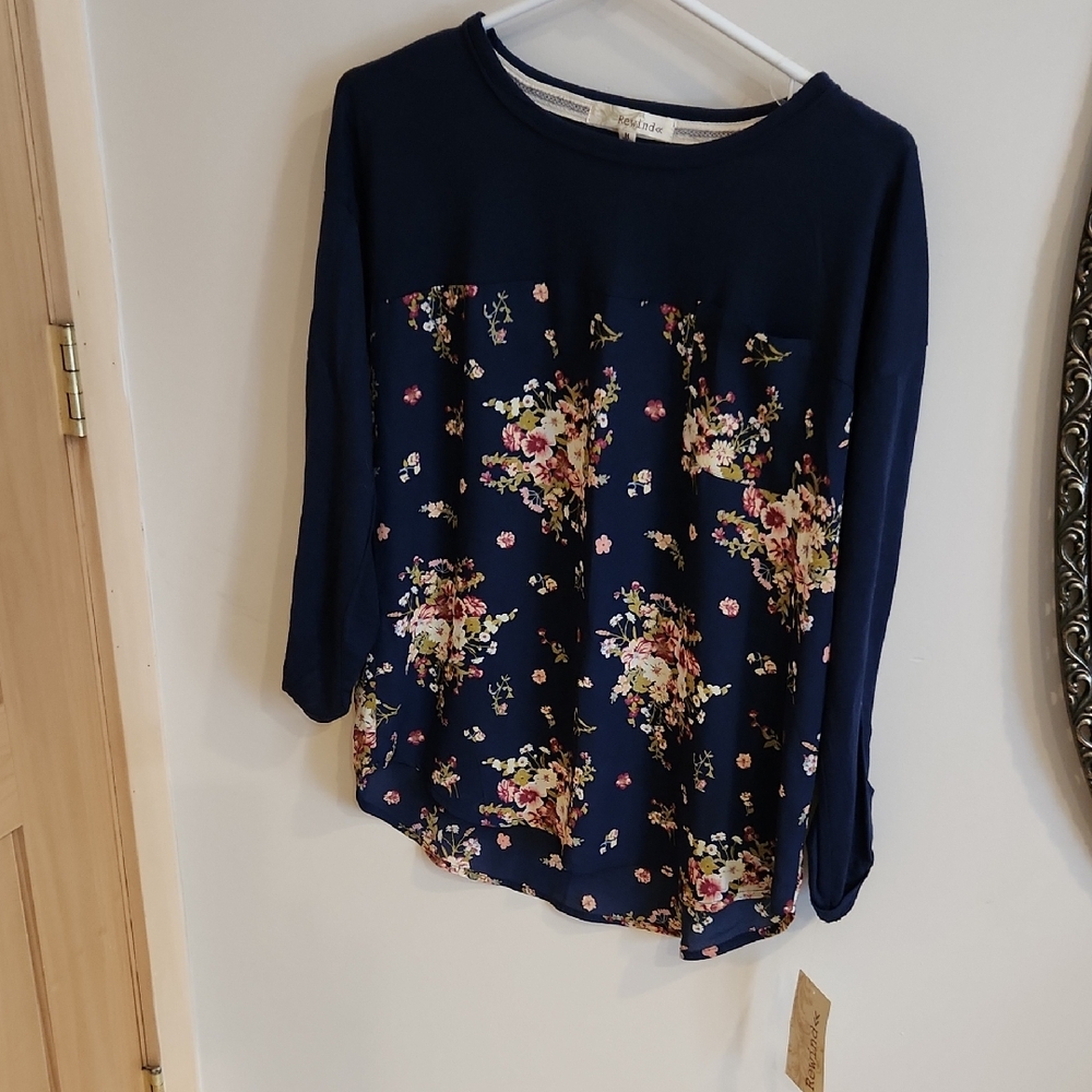 Rewind Dark Blue Floral Long Sleeve Tee